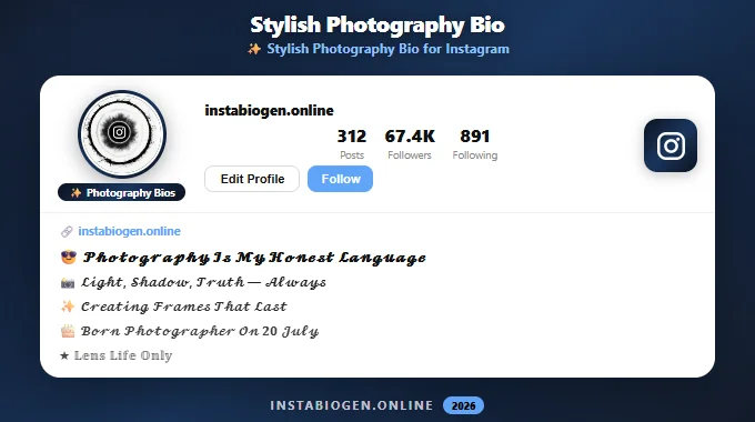 Stylish Photography Bio for Instagram